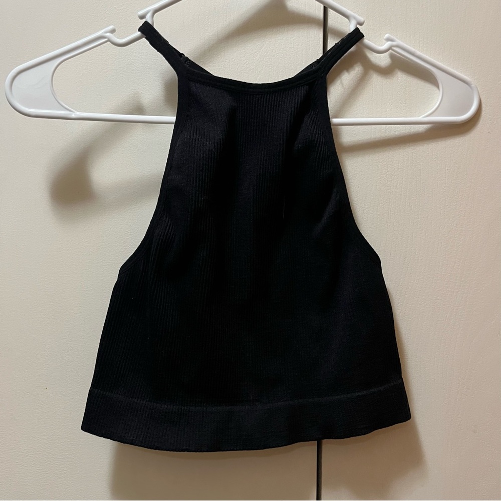 SHEIN Black Ribbed Fitted Racerback Crop Top - Picture 1 of 3